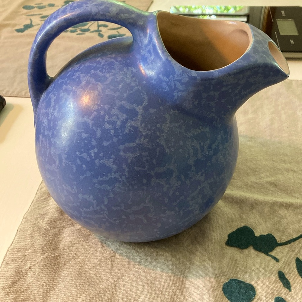 RumRill Red Wing Ball Pitcher With Dutch Blue Matte Glaze